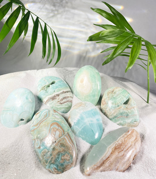 Caribbean Blue Calcite Palm Stone