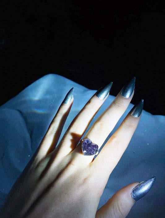 Rough Amethyst Heart Ring