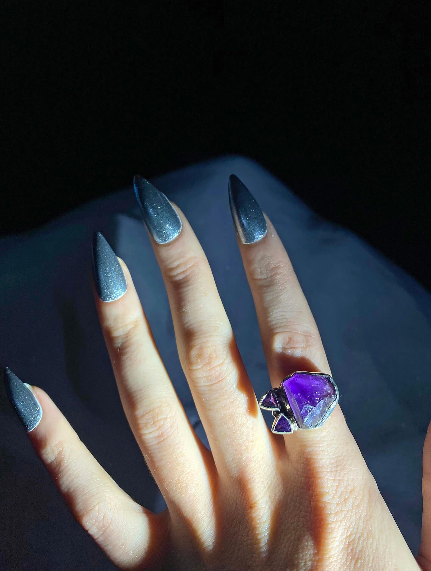 Rough Chunk & Faceted Amethyst Ring