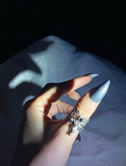 Silver Deer with Black Onyx Ring