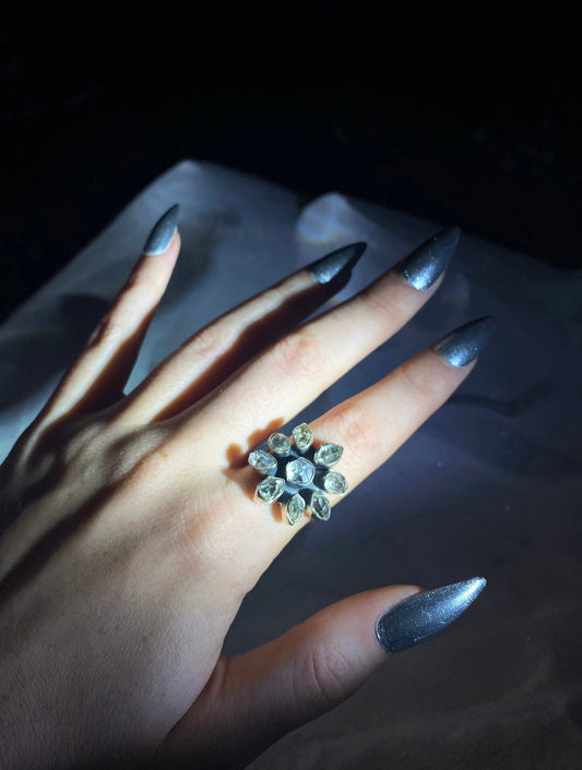 Herkimer Diamond Flower Ring