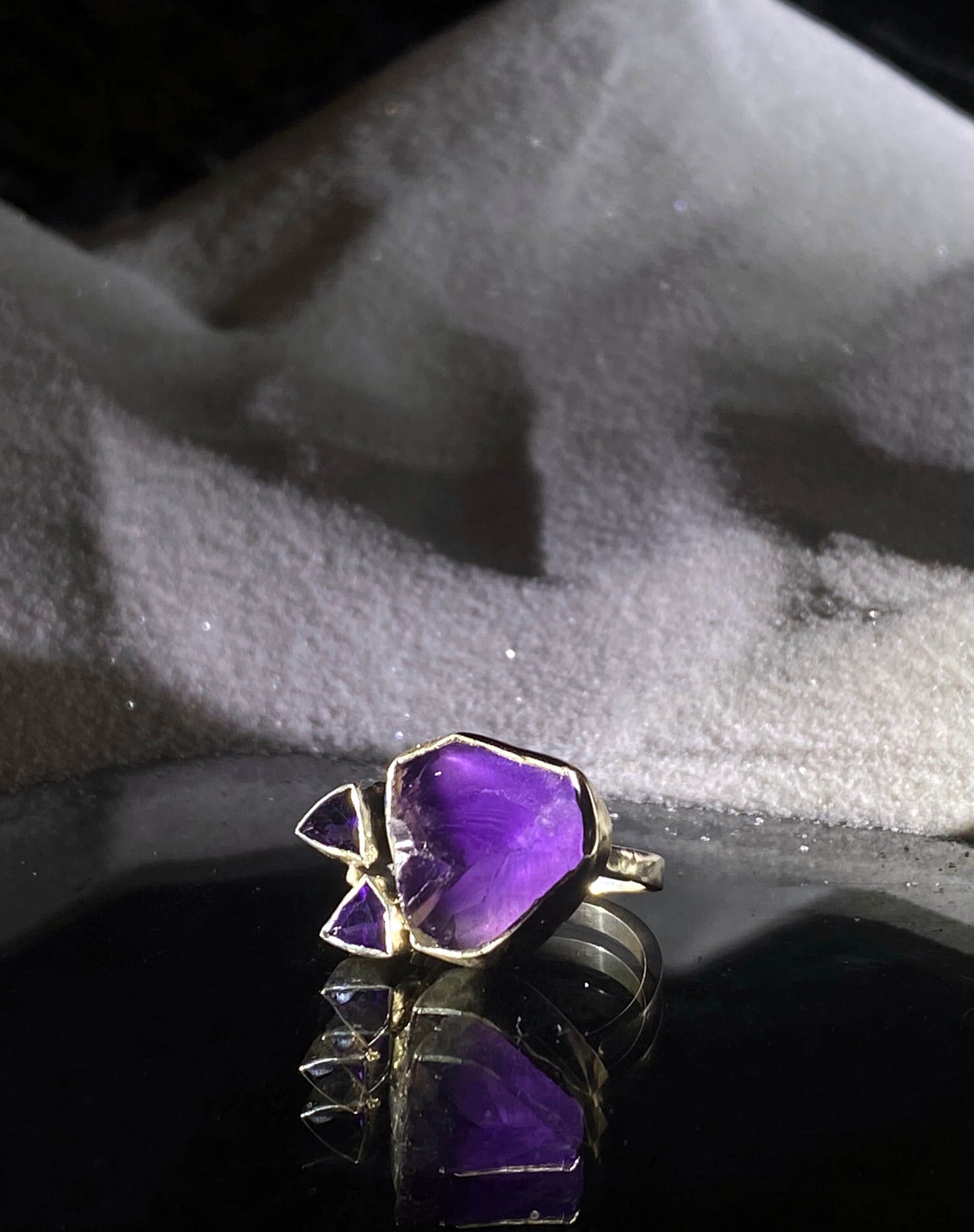 Rough Chunk & Faceted Amethyst Ring