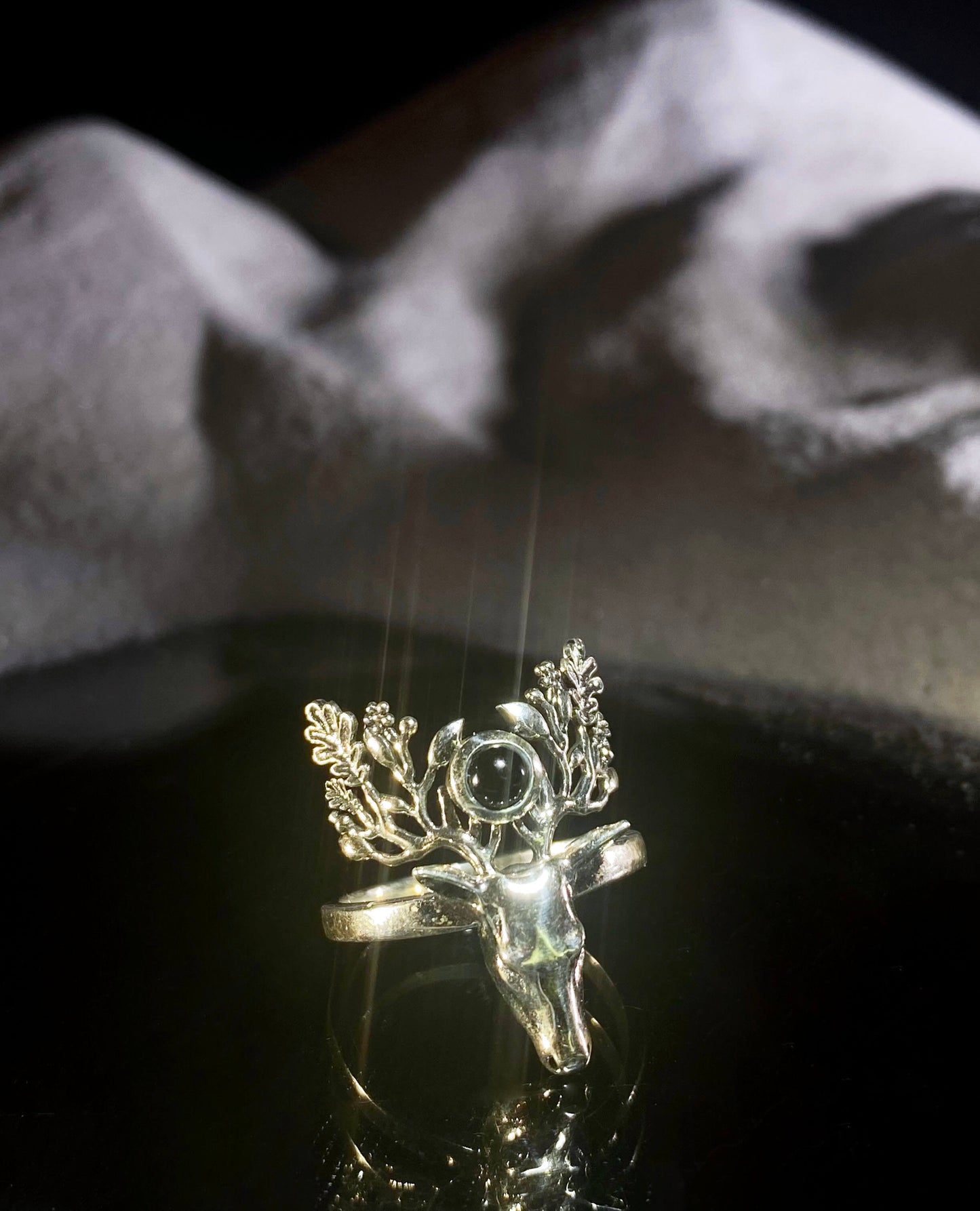Silver Deer with Black Onyx Ring