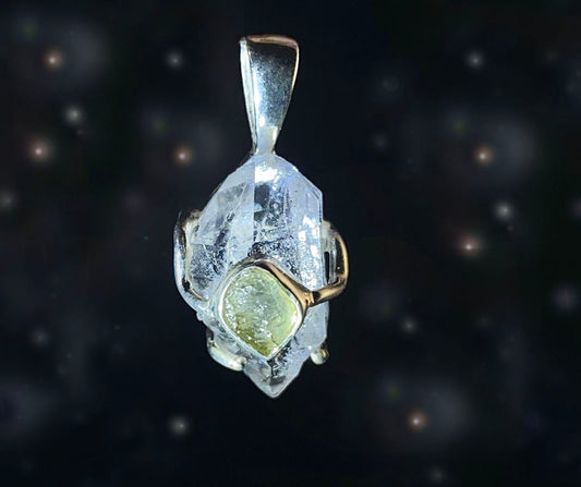 Rough Herkimer Diamond w/ Moldavite Pendant
