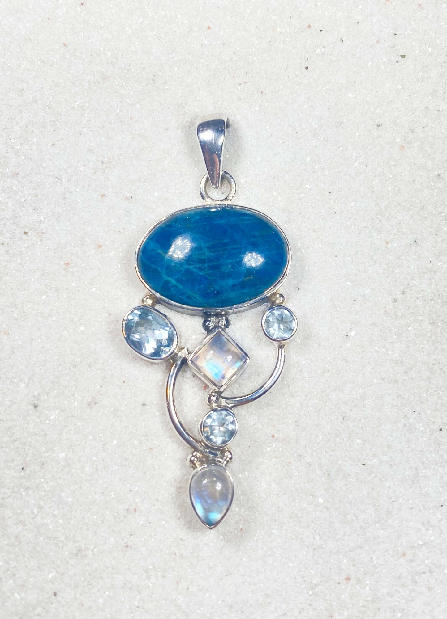 Blue Apatite w/ Moonstone & Blue Topaz Pendant