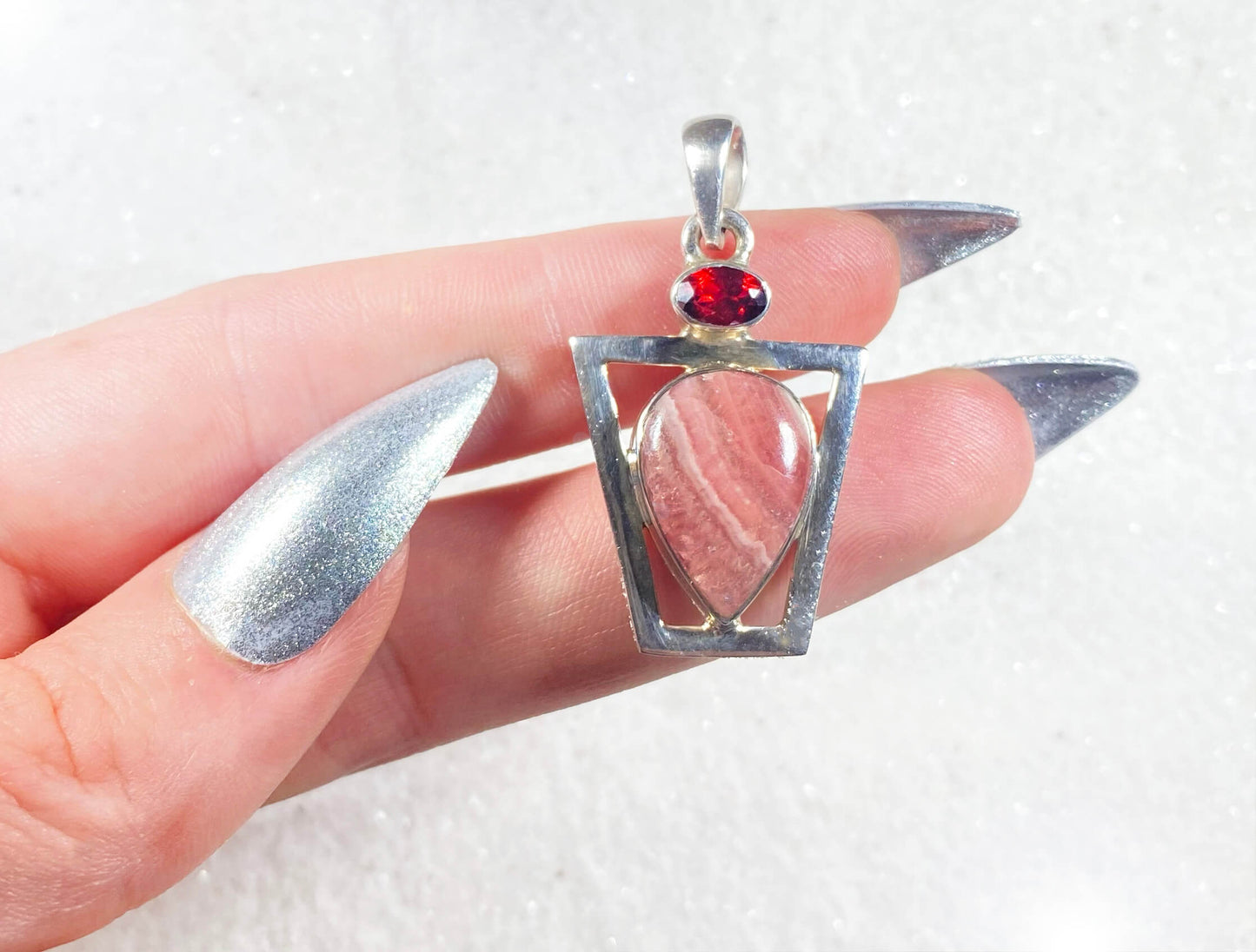 Rhodochrosite w/ Garnet Pendant