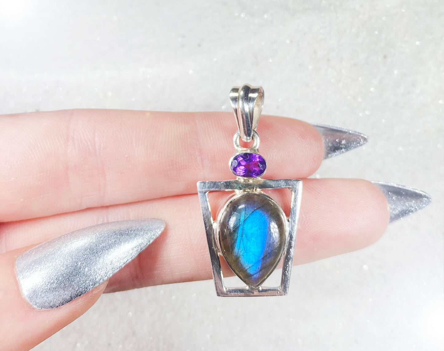 Labradorite w/ Amethyst Pendant