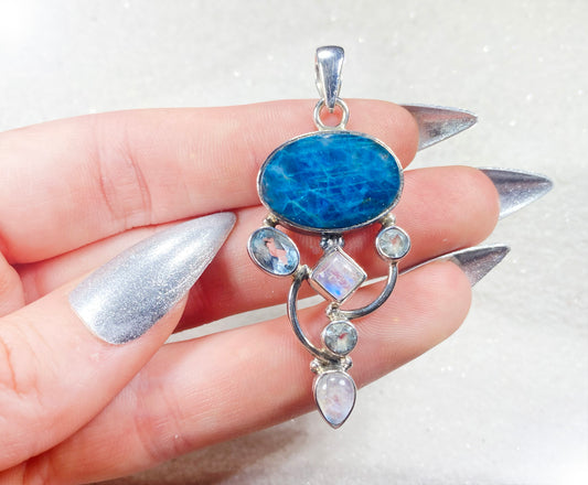 Blue Apatite w/ Moonstone & Blue Topaz Pendant