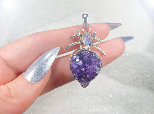 Rough Amethyst w/ Moonstone Pendant