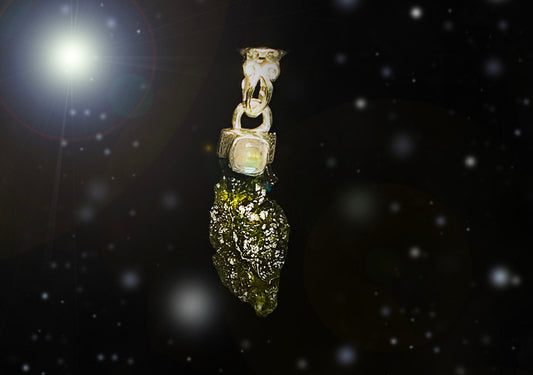 Rough Moldavite w/ Moonstone Pendant