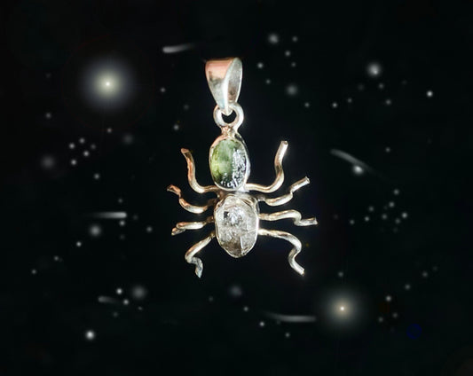 Moldavite & Herkimer Spider Pendant