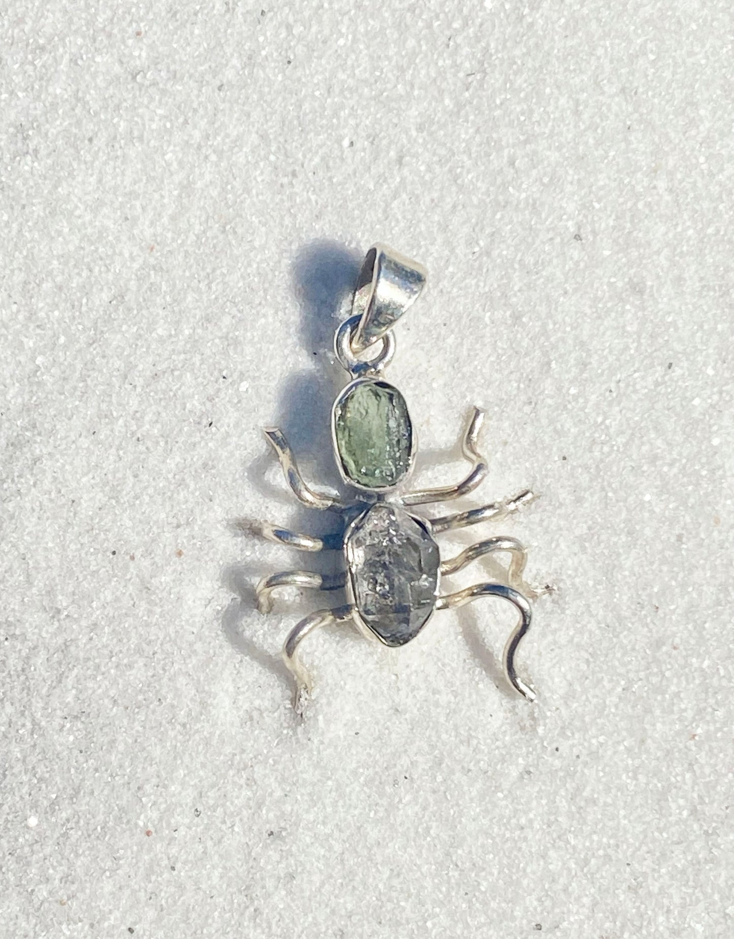 Moldavite & Herkimer Spider Pendant