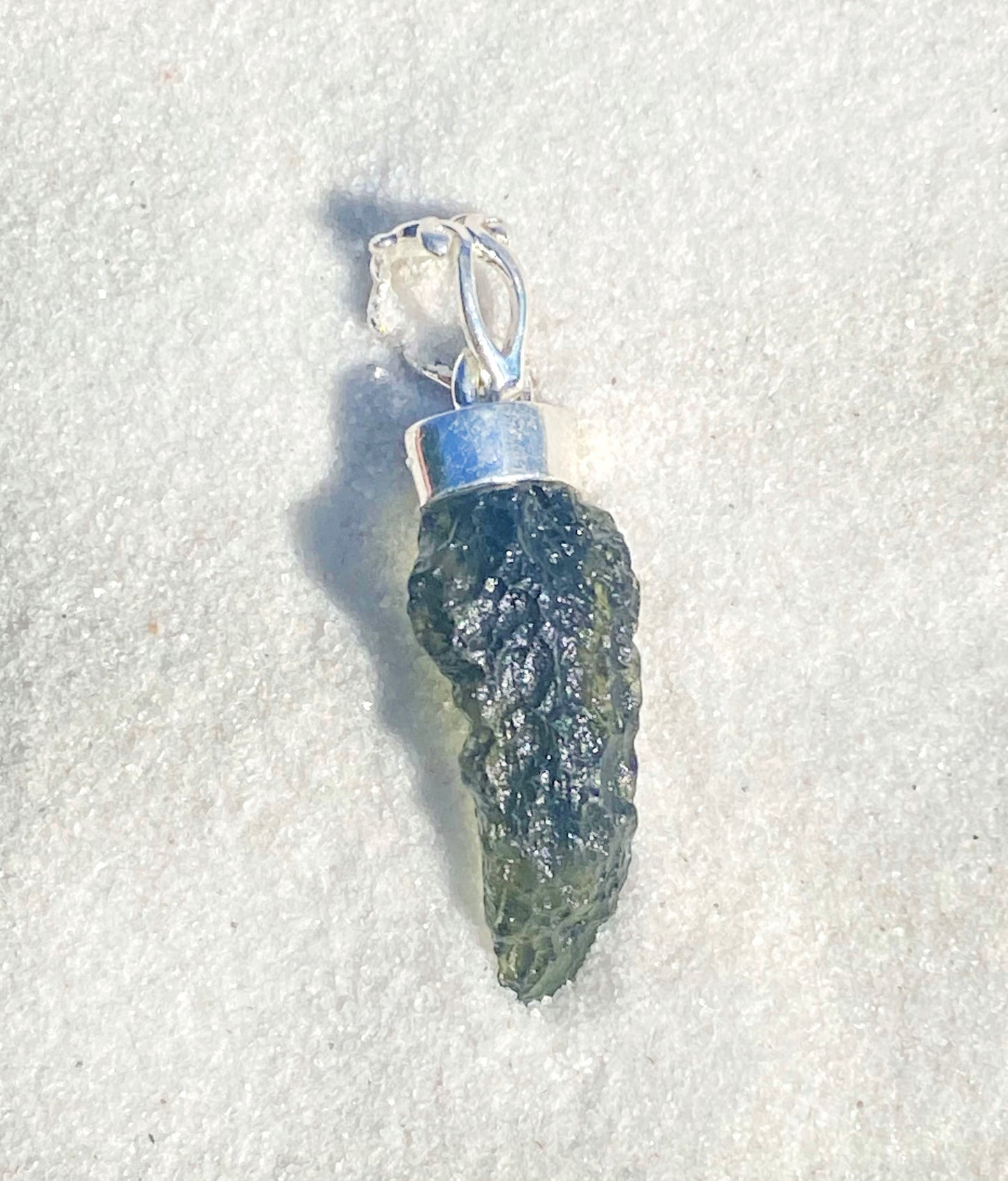 Naturally Pointed Rough Moldavite Pendant