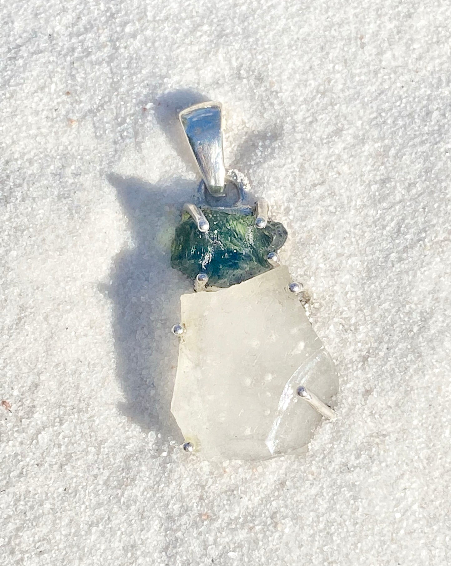 Moldavite and Libyan Desert Glass Pendant