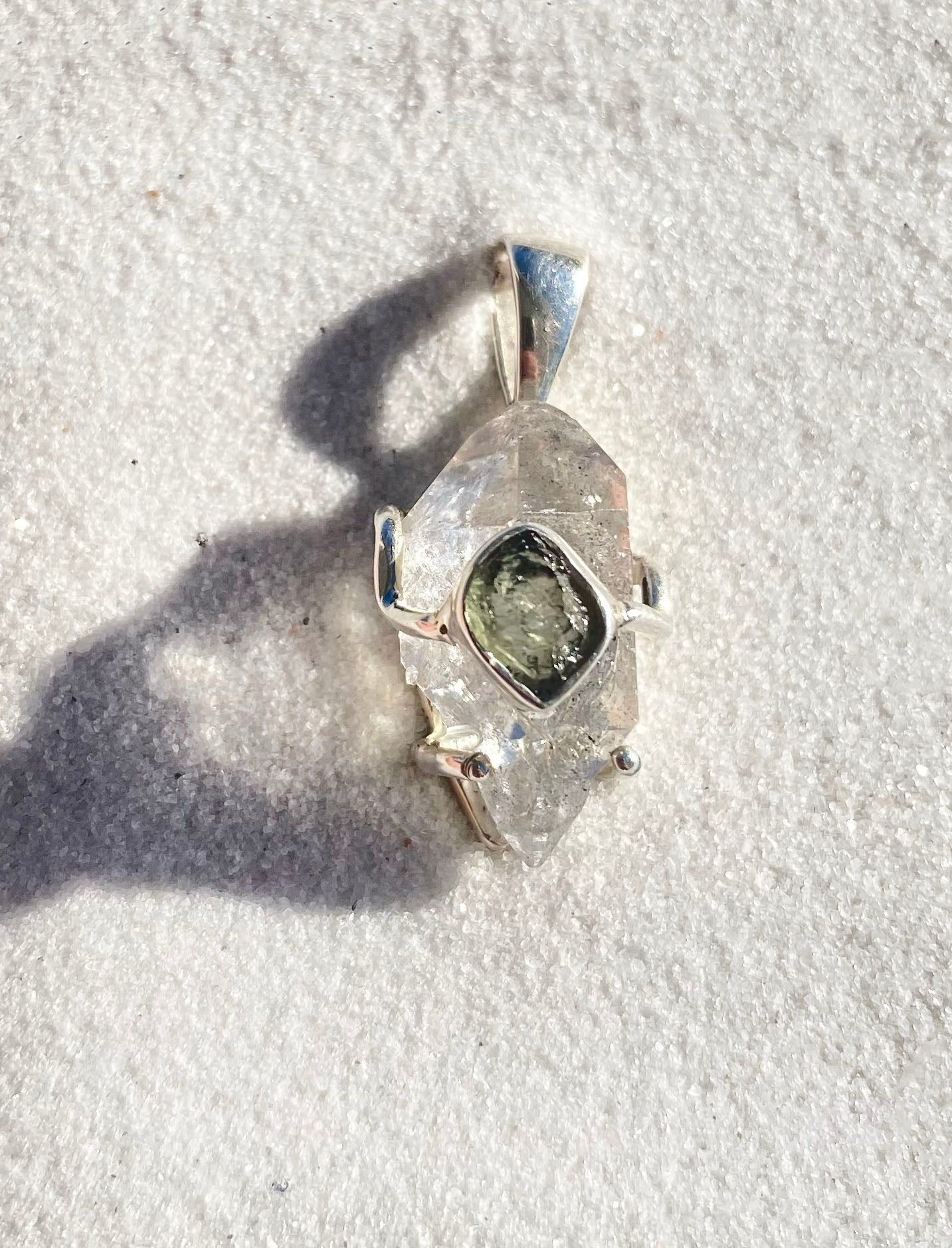 Rough Herkimer Diamond w/ Moldavite Pendant