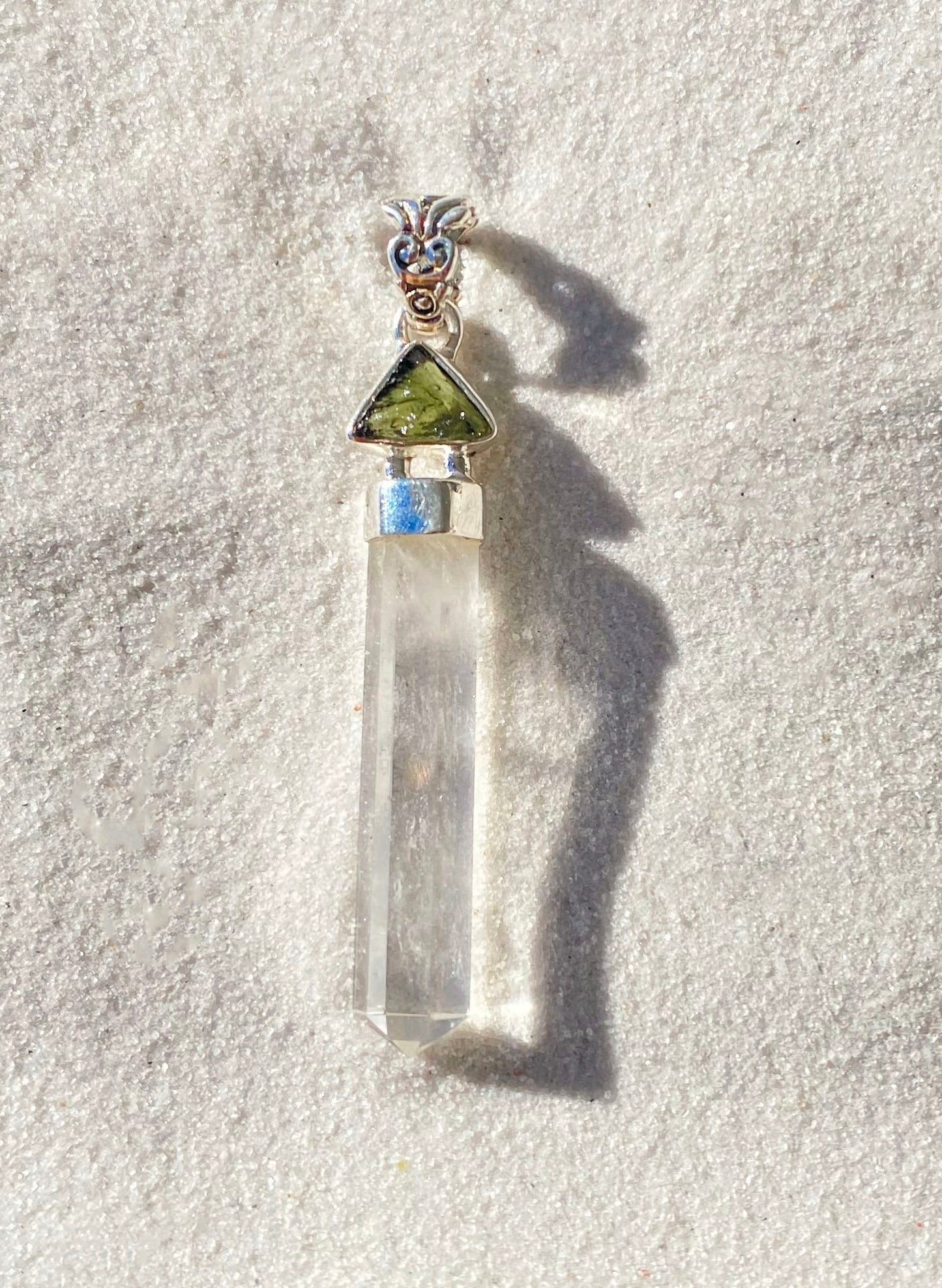 Clear Quartz Point w/ Rough Moldavite