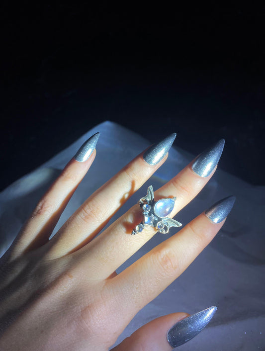 Angel Wing Rainbow Moonstone Ring