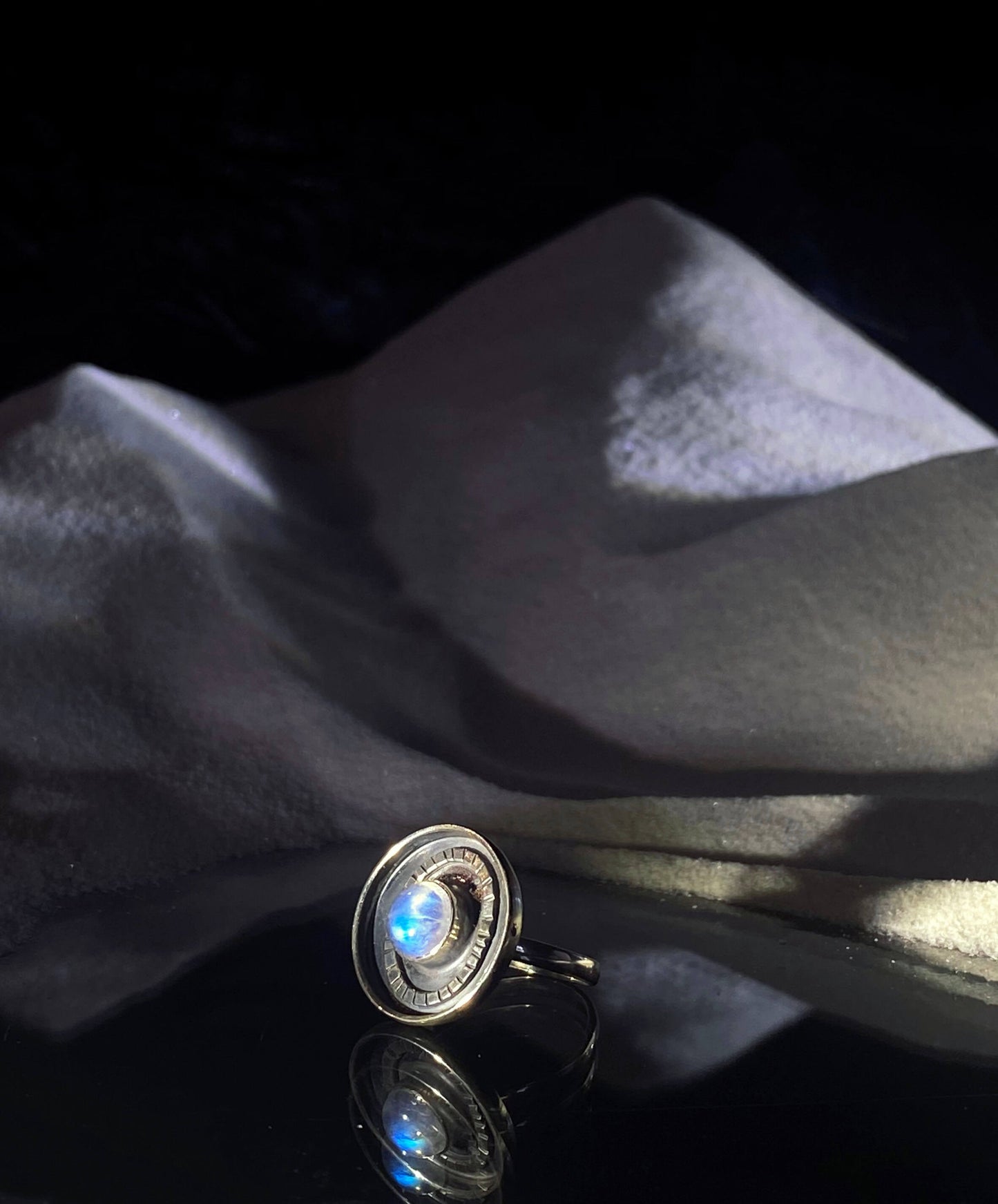 Circular Rainbow Moonstone Ring