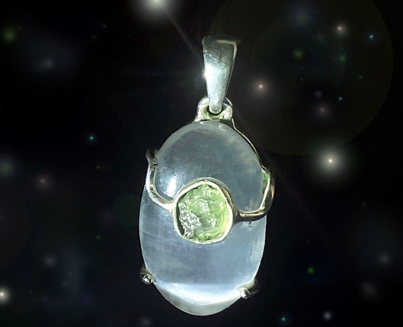 Selenite Oval w/ Rough Moldavite Pendant