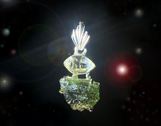 Rough Herkimer Diamond & Rough Moldavite Pendant